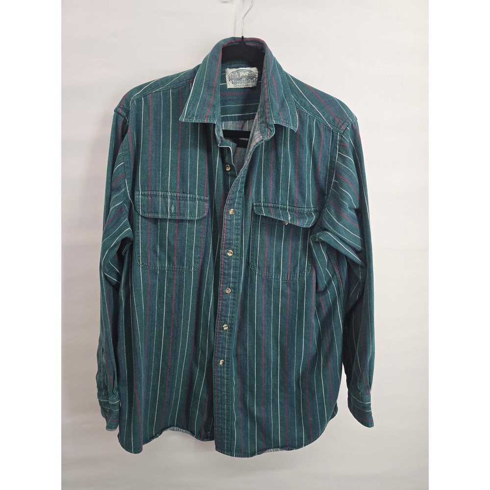 Britches Great Outdoors Mens Large Teal Striped Cotton Button Down Shirt L 1626